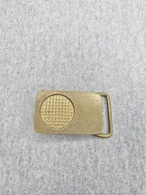 BTS 1978 Solid Brass Belt Buckle Rectangular Waffle Medallion Made in USA Rare
